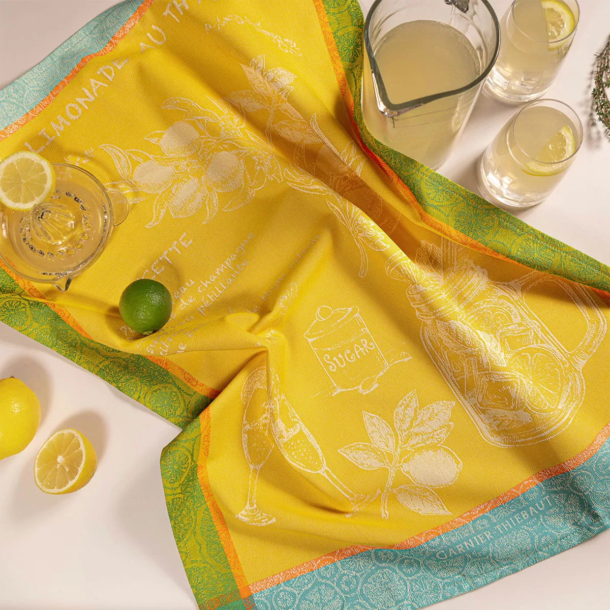 Garnier Thiebaut Torchon Pur Coton Coloris Jaune Soleil Limonade Au Thym Soleil
