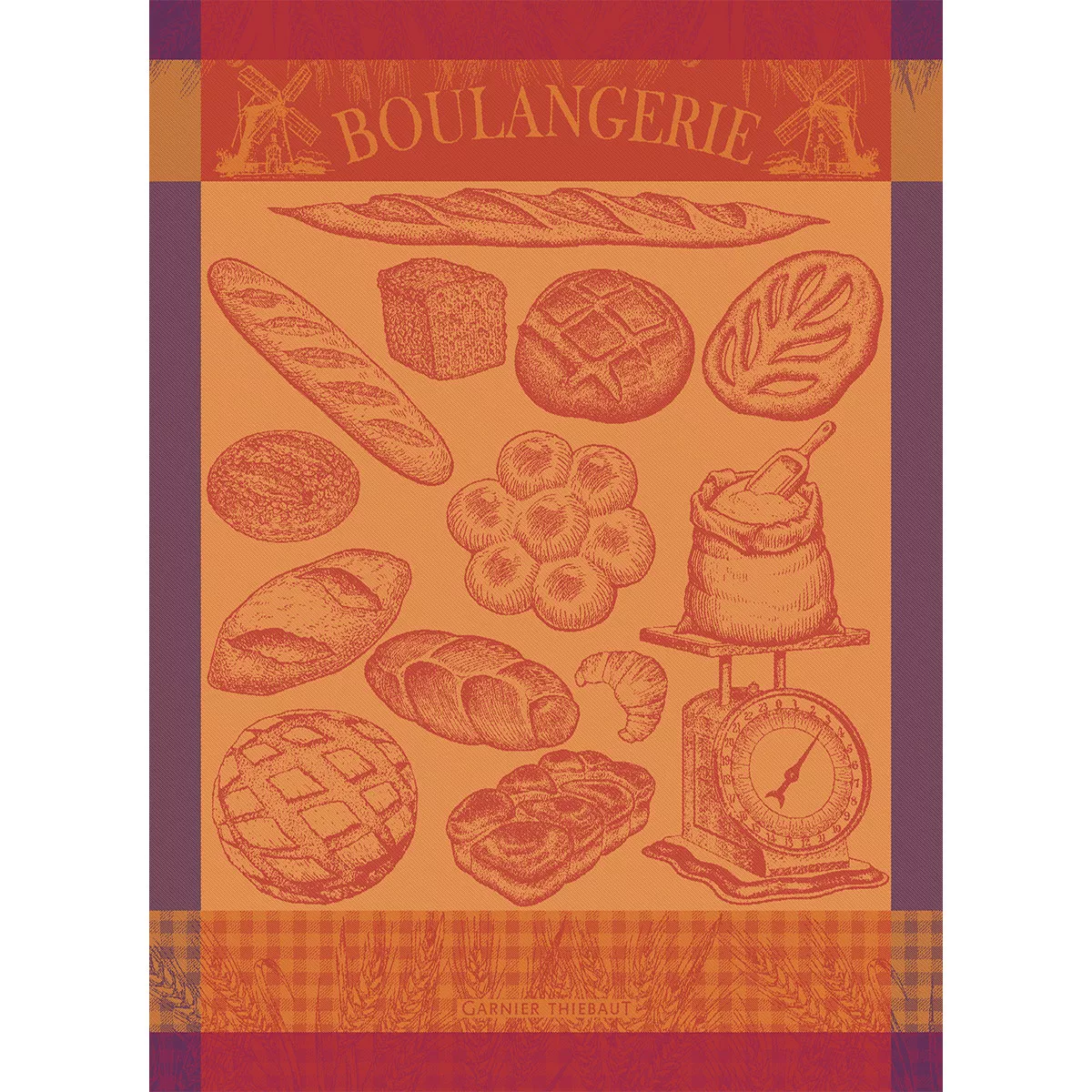 garnier thiebaut Torchon pur coton coloris orange ambre Boulangerie moulin ambre