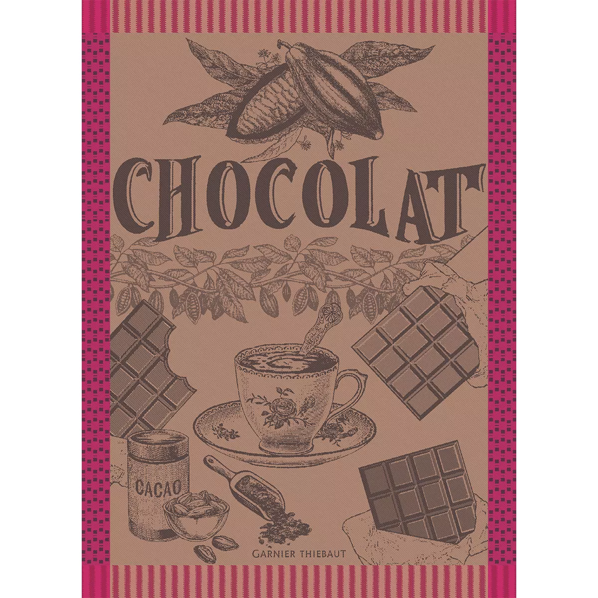 garnier thiebaut Torchon pur coton coloris rose fuchsia Tasse de chocolat fuchsia