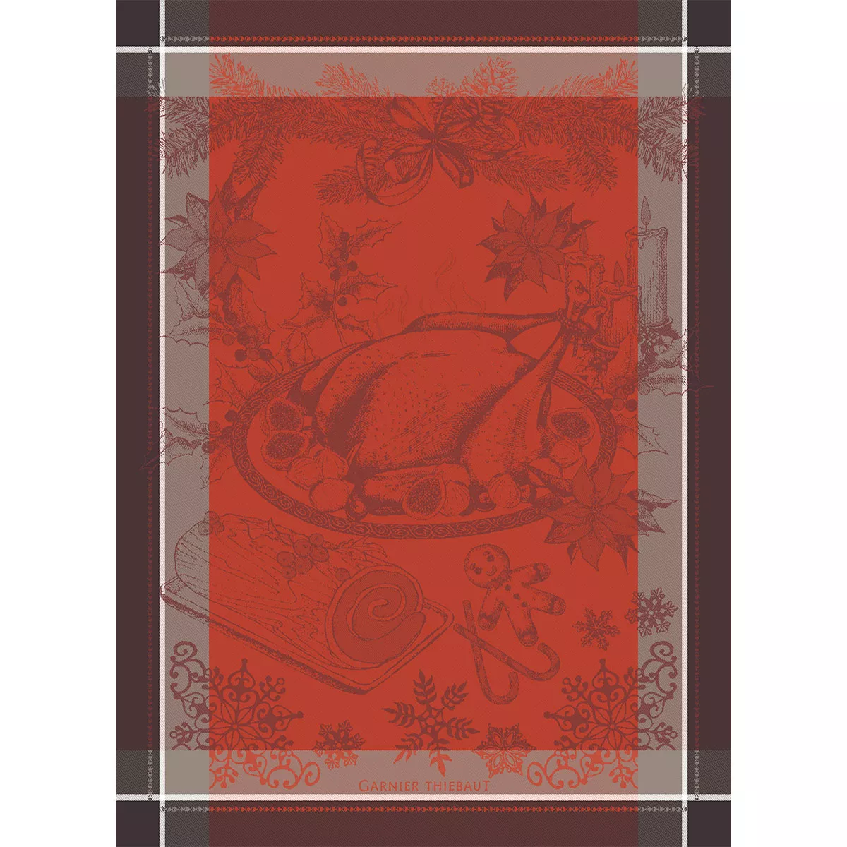 Garnier Thiebaut Torchon Pur Coton Coloris Rouge Vermillon Dinde De Noel Vermillon