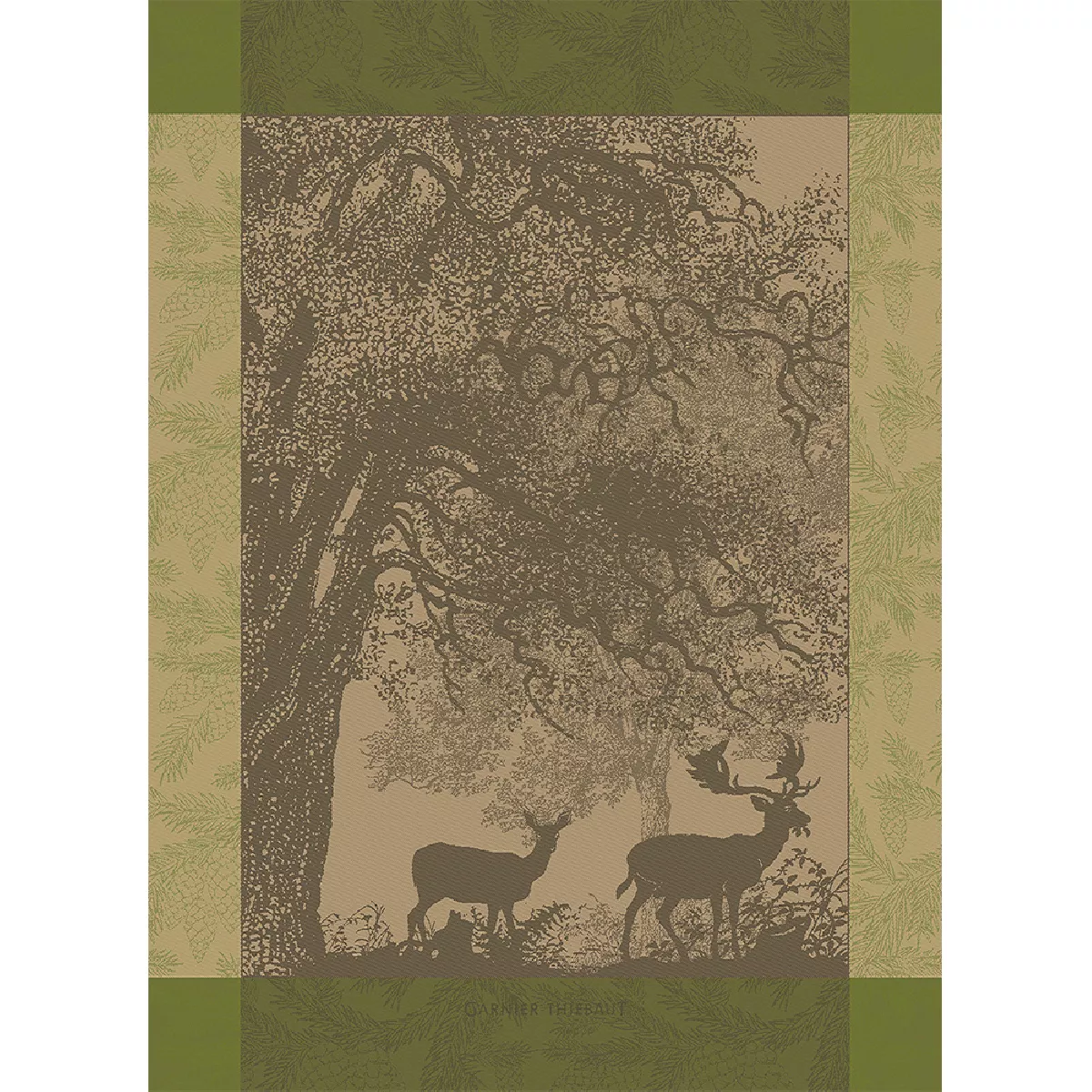Garnier Thiebaut Torchon Pur Coton Coloris Vert Mousse Cerf Et Biche Mousse