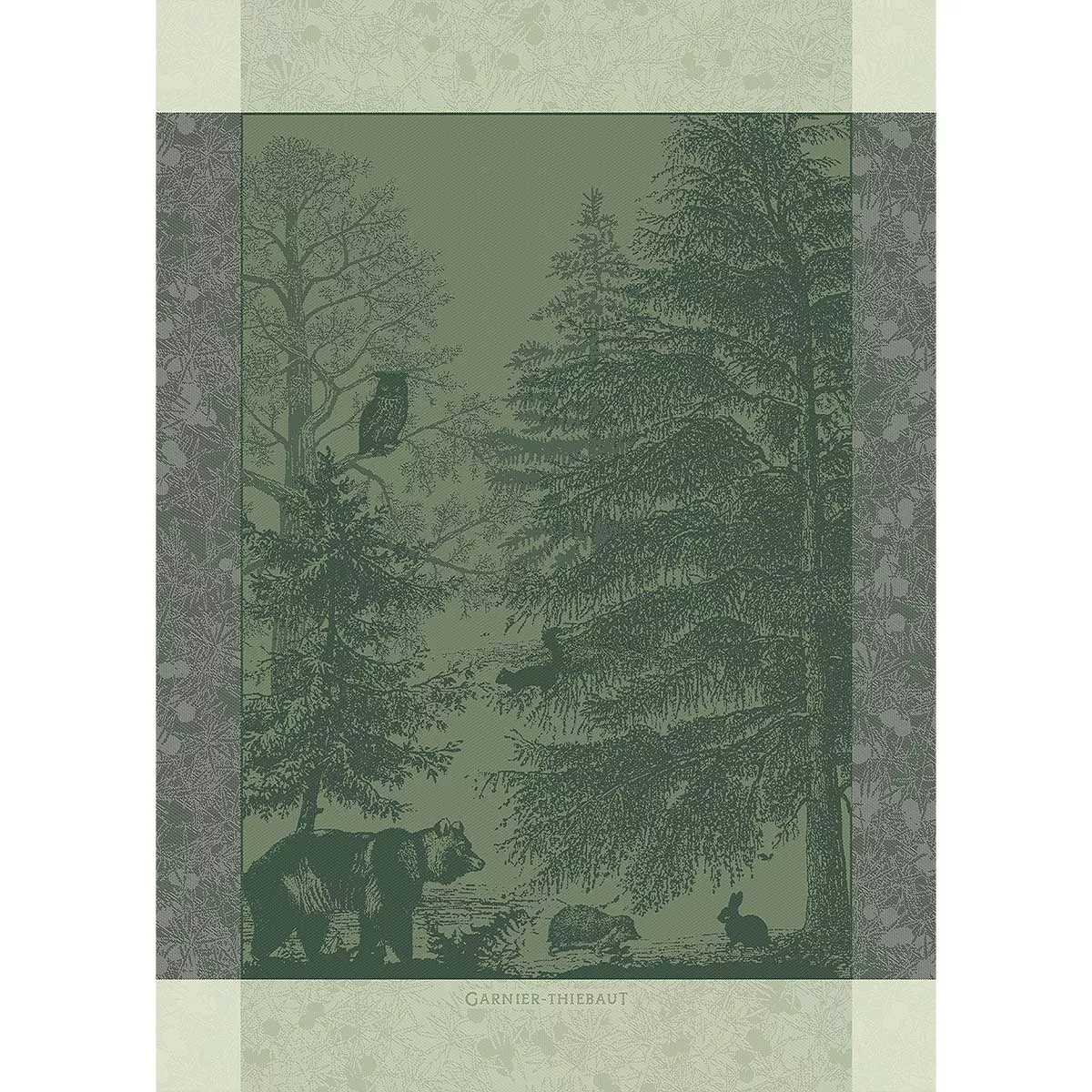 garnier thiebaut Torchon pur coton coloris vert sapin Animaux de la foret sapin