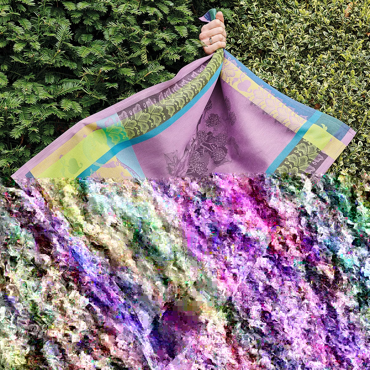 Garnier Thiebaut Torchon Pur Coton Coloris Vert Violet Les Mures Violet