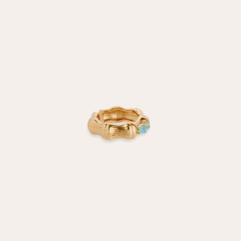Gas Bijoux Bague Bambou Jonc Strass Dorée - Turquoise