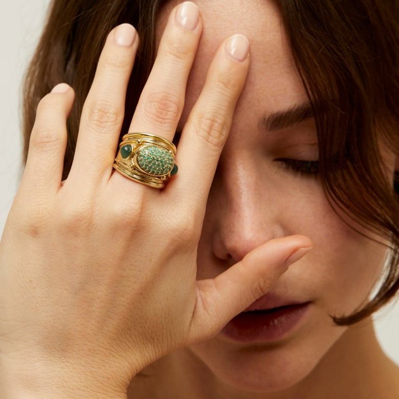 Gas Bijoux Bague Simone Dorée - Émeraude - Capsule Les Précieux