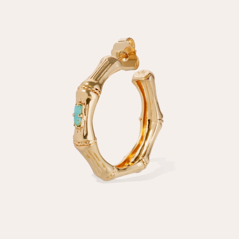 Gas Bijoux Boucles D'oreilles Bambou Strass Petit Modèle Dorées - Turquoise