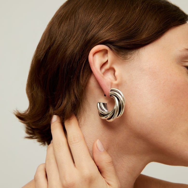 Gas Bijoux Boucles D'oreilles Créoles Atik Moyen Modèle Argentées