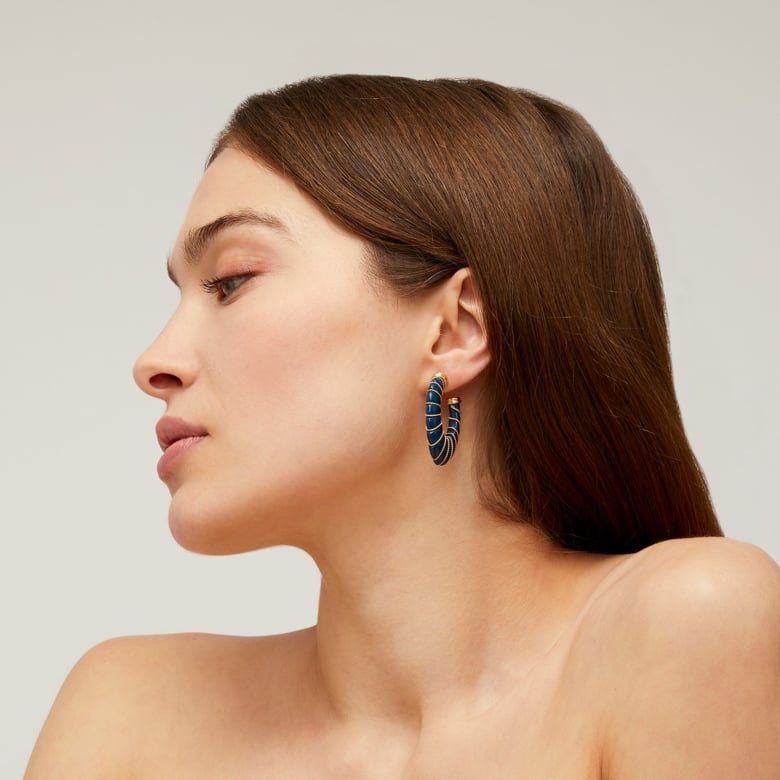 Gas Bijoux Boucles D'oreilles Cyclade Petit Modèle Acétate Dorées - Bleu