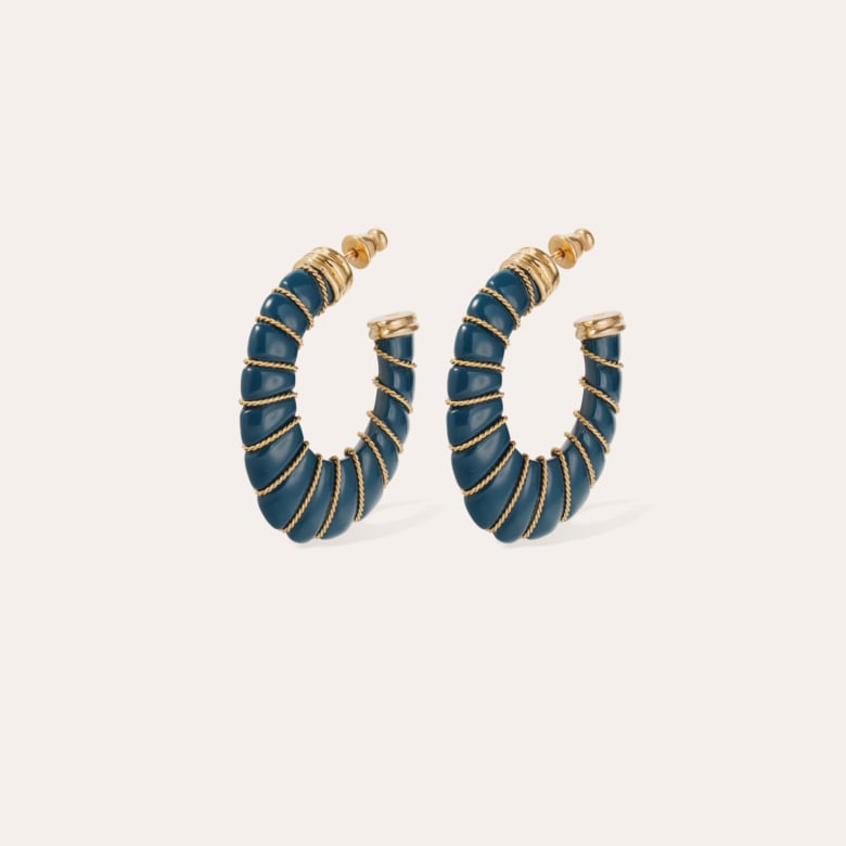 gas bijoux Boucles d'oreilles Cyclade petit modèle acétate dorées - Bleu