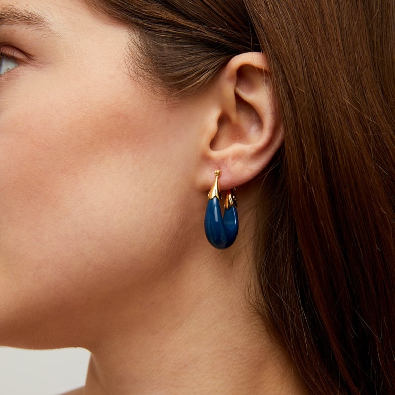 Gas Bijoux Boucles D'oreilles Ecume Petit Modèle Acétate Dorées - Bleu