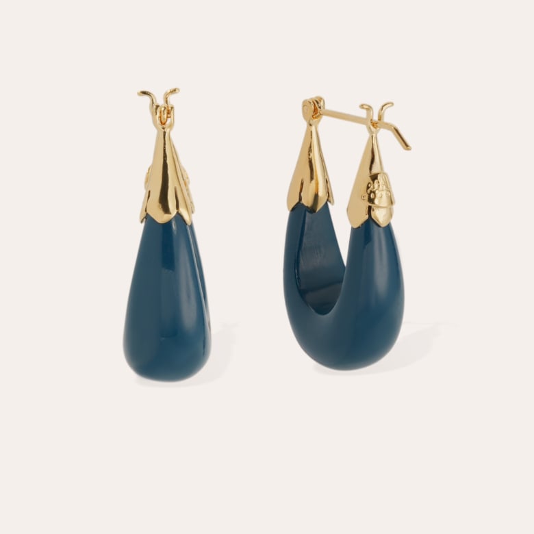 Gas Bijoux Boucles D'oreilles Ecume Petit Modèle Acétate Dorées - Bleu