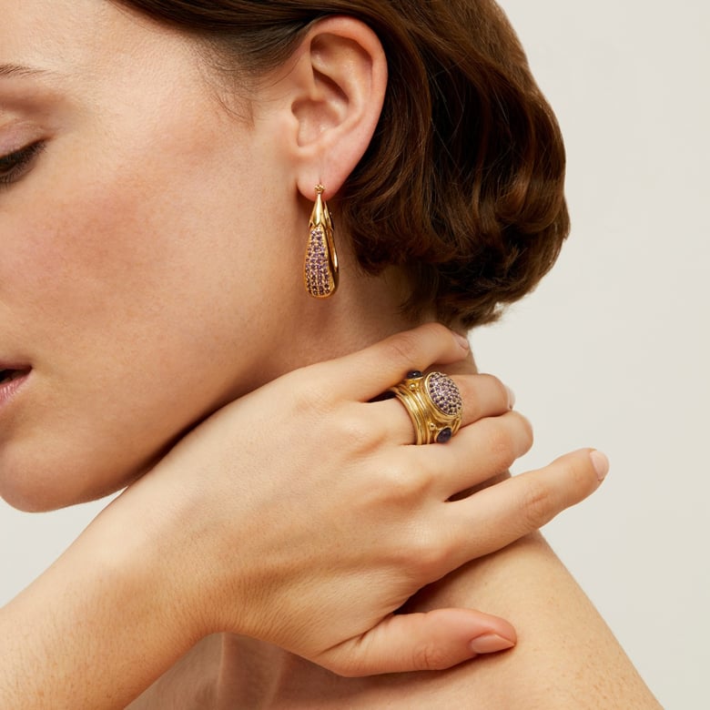 Gas Bijoux Boucles D'oreilles Écume Petit Modèle Dorées - Améthyste - Capsule Les Précieux