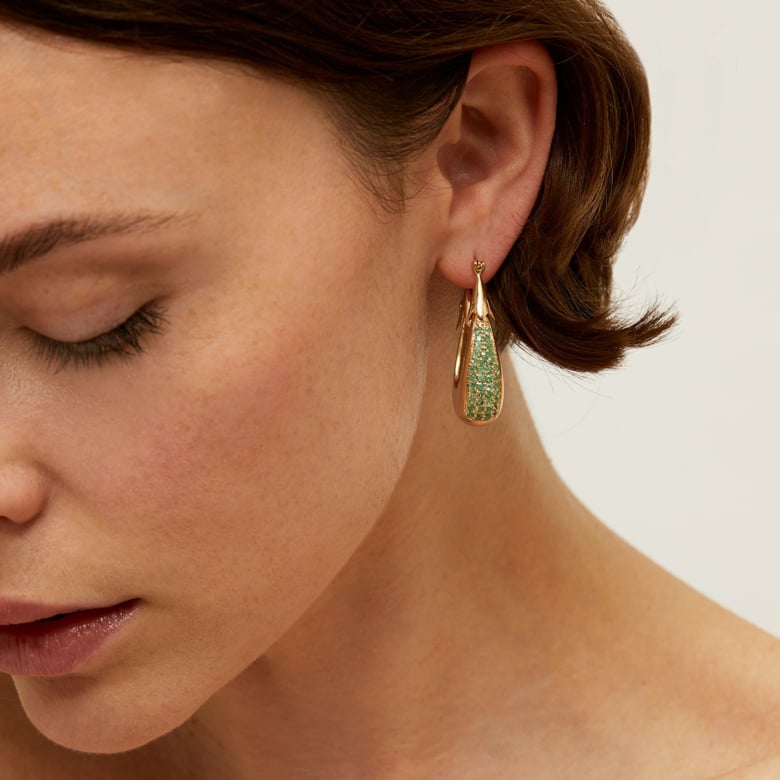 Gas Bijoux Boucles D'oreilles Écume Petit Modèle Dorées - Émeraude - Capsule Les Précieux