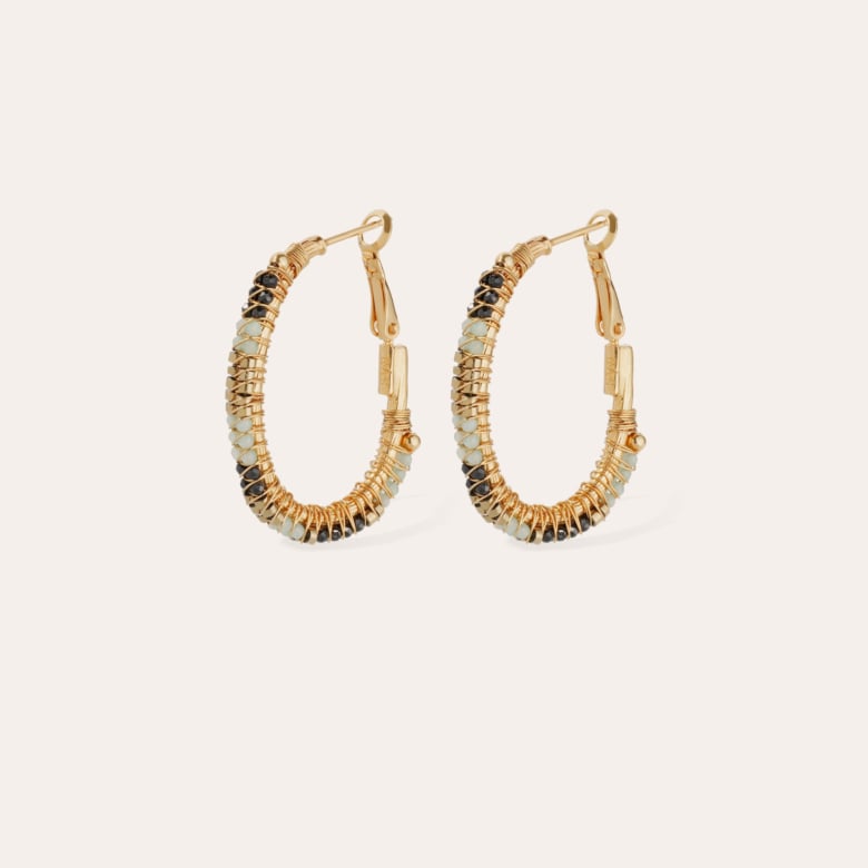 gas bijoux Boucles d'oreilles Lyre créole grand modèle dorées - Onyx noir & Calcite bleue