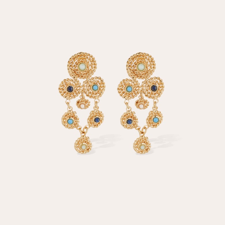 gas bijoux Boucles d'oreilles Mistral petit modèle dorées - Lapis & Amazonite