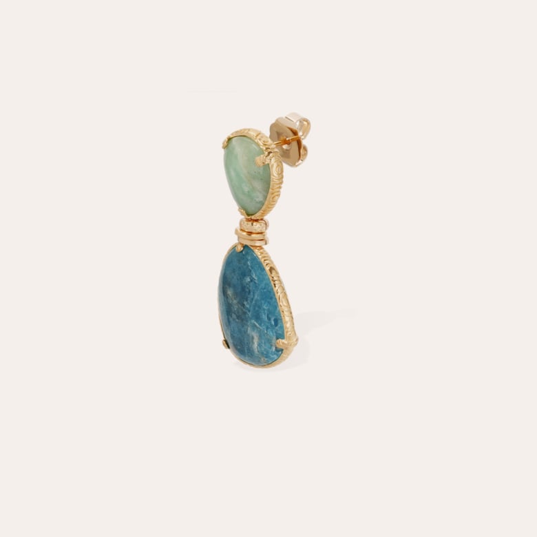 Gas Bijoux Boucles D'oreilles Silia Dorées - Amazonite Et Apatite Bleue