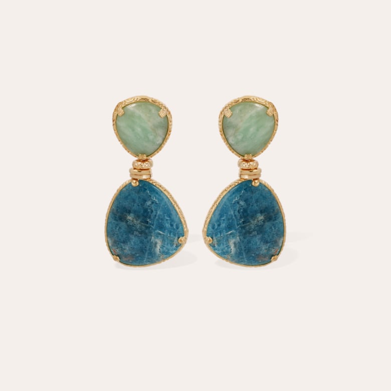 gas bijoux Boucles d'oreilles Silia dorées - Amazonite et Apatite bleue