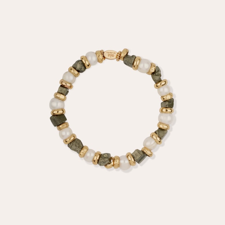 Gas Bijoux Bracelet Jamie Doré - Nacre Blanche & Pyrite