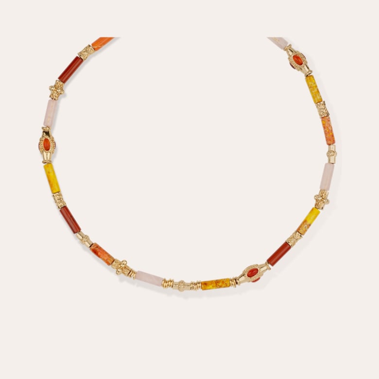 Gas Bijoux Collier Kali Bis Doré - Jaspe Rouge & Quartz Rose