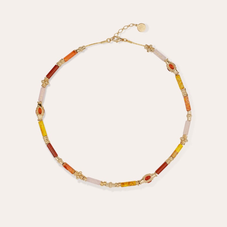 gas bijoux Collier Kali bis doré - Jaspe Rouge & Quartz rose