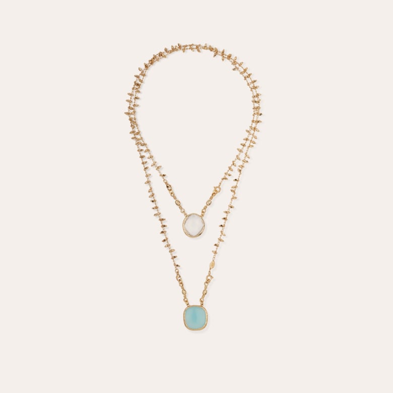 Gas Bijoux Collier Scapulaire Serti Doré - Cristal & Calcite Bleue