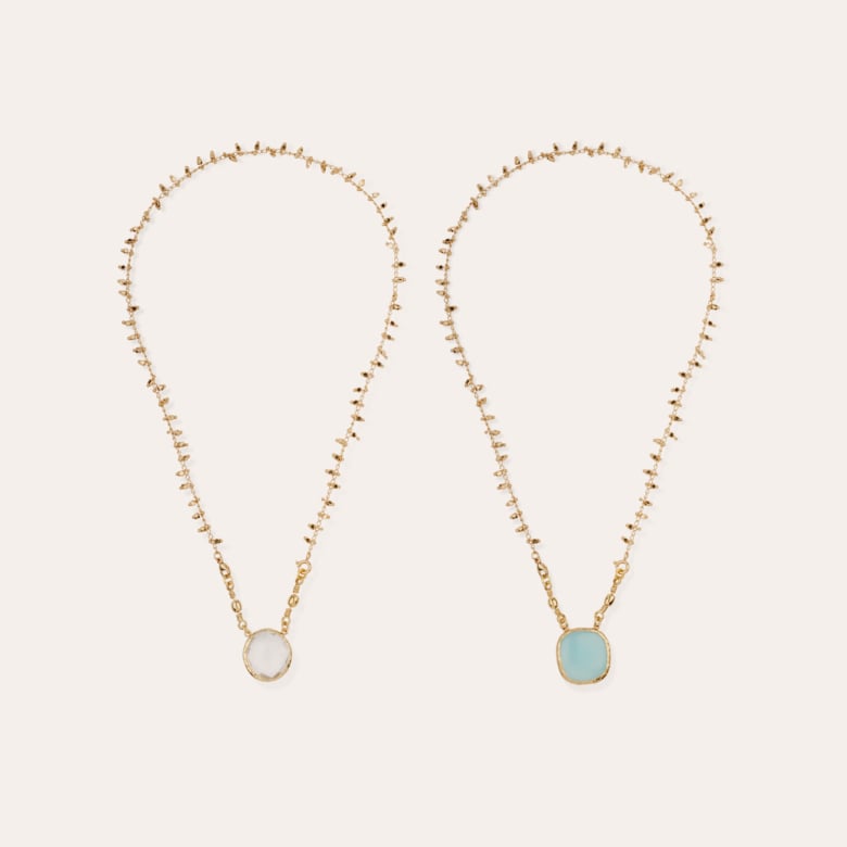 Gas Bijoux Collier Scapulaire Serti Doré - Cristal & Calcite Bleue