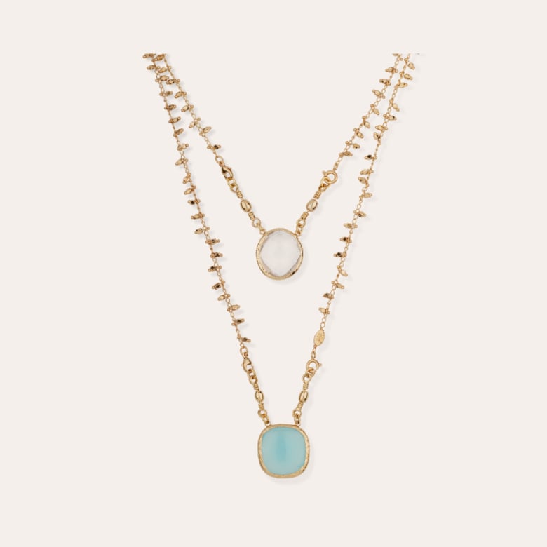 gas bijoux Collier Scapulaire Serti doré - Cristal & Calcite bleue