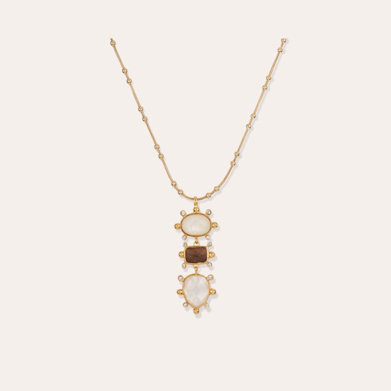 gas bijoux Collier Tiki 3 rangs doré - Nacre blanche & Bois