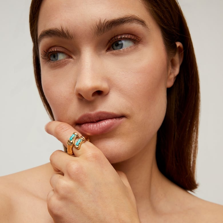 Gas Bijoux Bague Bambou Liane Strass Dorée