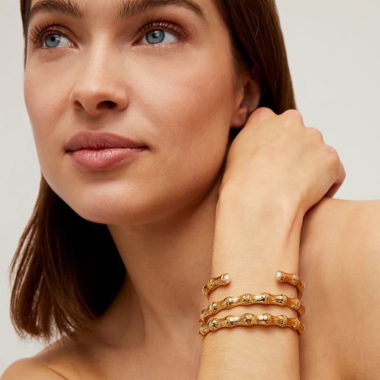 Gas Bijoux Bracelet Jonc Bambou Cabochons Doré