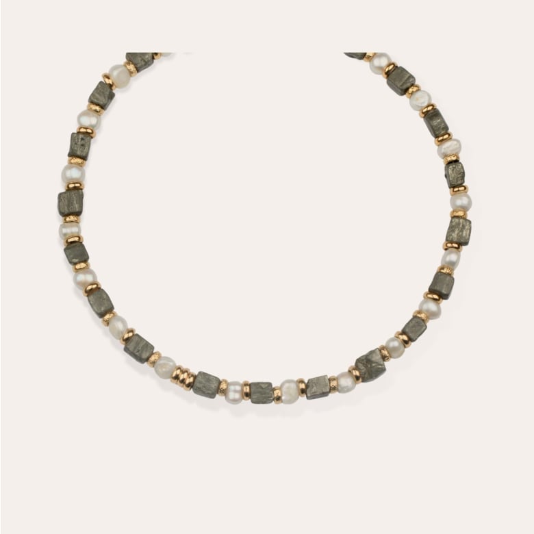 Gas Bijoux Collier Jamie Doré - Nacre Blanche & Pyrite