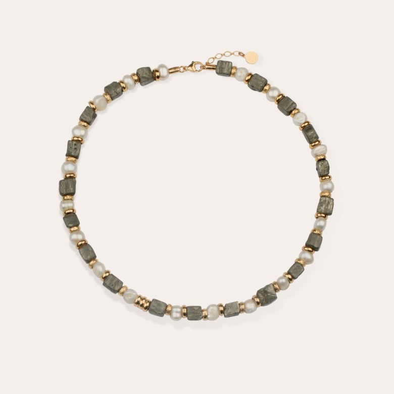 gas bijoux Collier Jamie doré - Nacre blanche & Pyrite