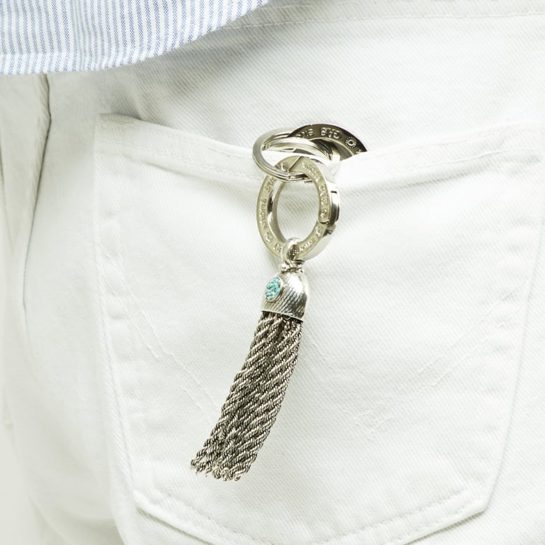 Gas Bijoux Porte-clés Pompon Cabochon Argenté