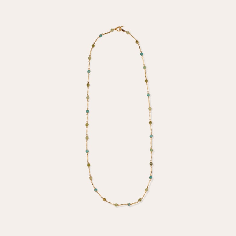 Gas Bijoux Sautoir Perla Serti Doré - Jaspe Verte Aventurine & Quartz Troïlite