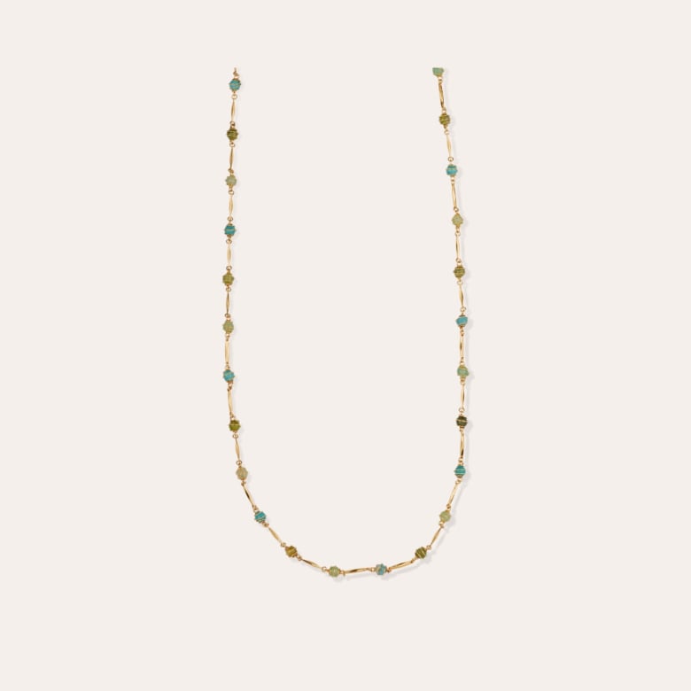 gas bijoux Sautoir Perla Serti doré - Jaspe verte Aventurine & Quartz Troïlite