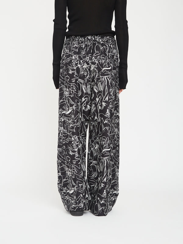 Gauchère Pantalon Noir Imprimé Camille Henrot
