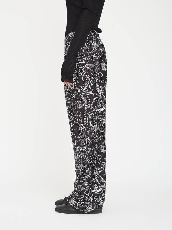 Gauchère Pantalon Noir Imprimé Camille Henrot