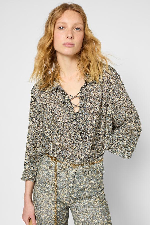 gerard darel Chemise fluide à fleurs à col lacé - ULENI