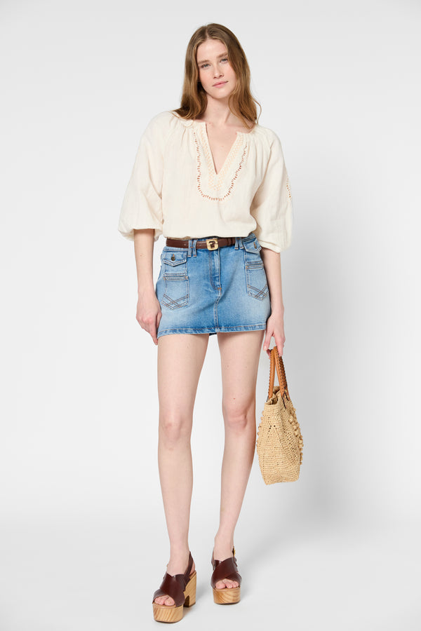 Gerard Darel Blouse Brodée En Coton Et Lin - ULALI