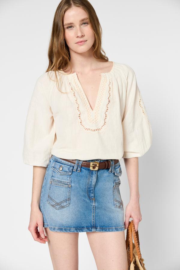 gerard darel Blouse brodée en coton et lin - ULALI