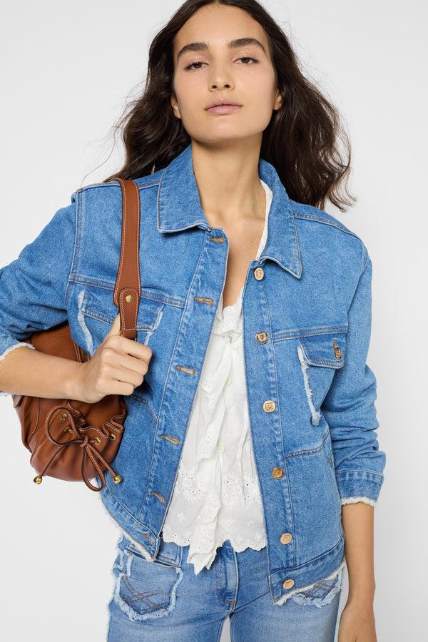 Gerard Darel Blouson En Denim à Franges - ROMYRA