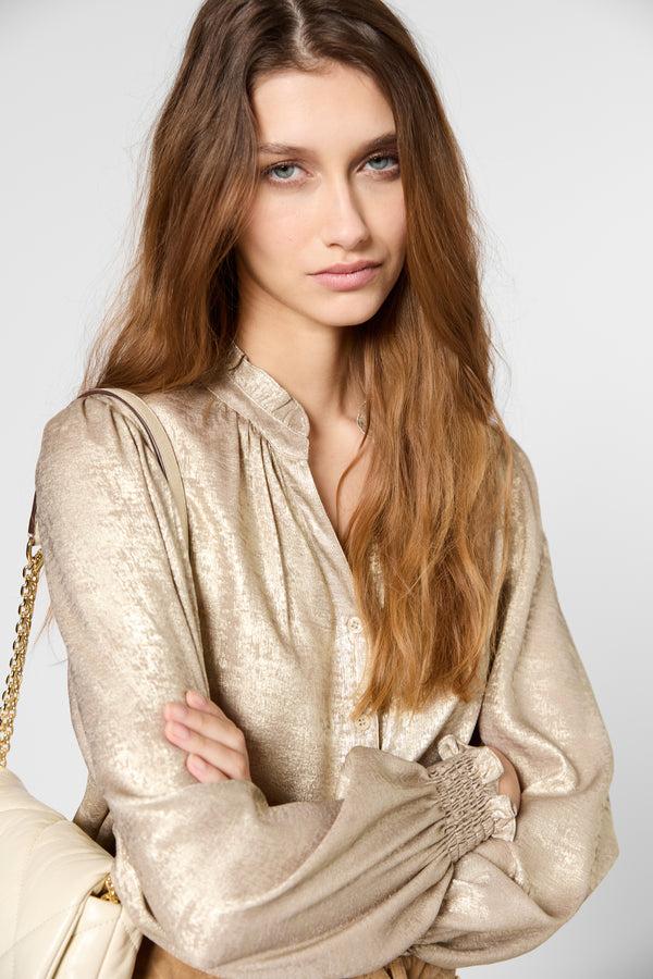 Gerard Darel Chemise Dorée à Col Montant - UMELINE