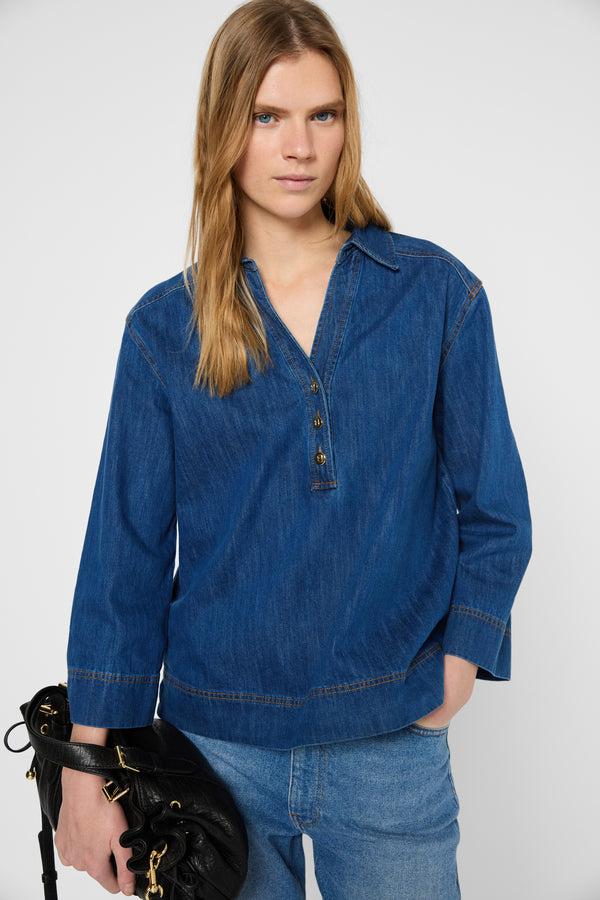 gerard darel Chemise en denim à boutons dorés - UNIA