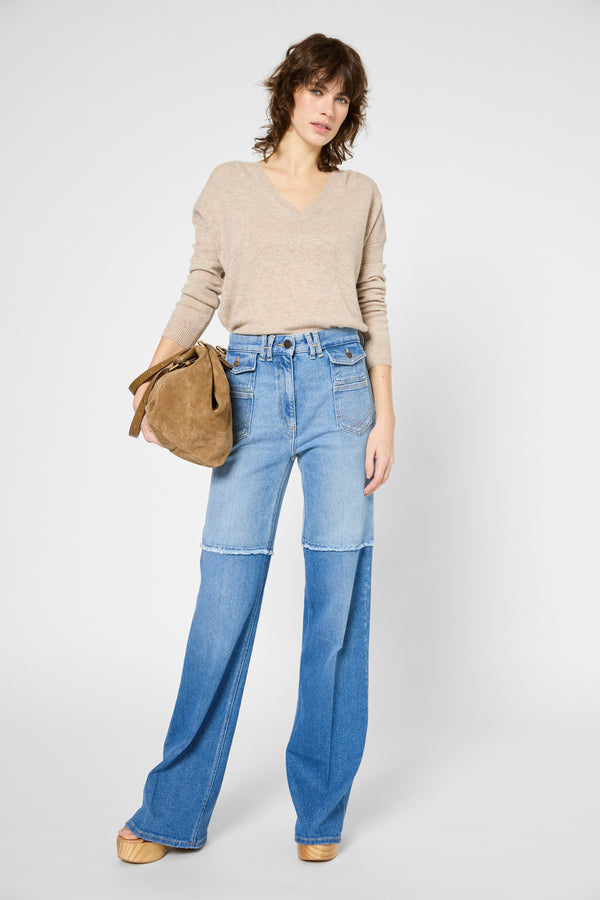 gerard darel Jean flare bicolore à franges - ANNA