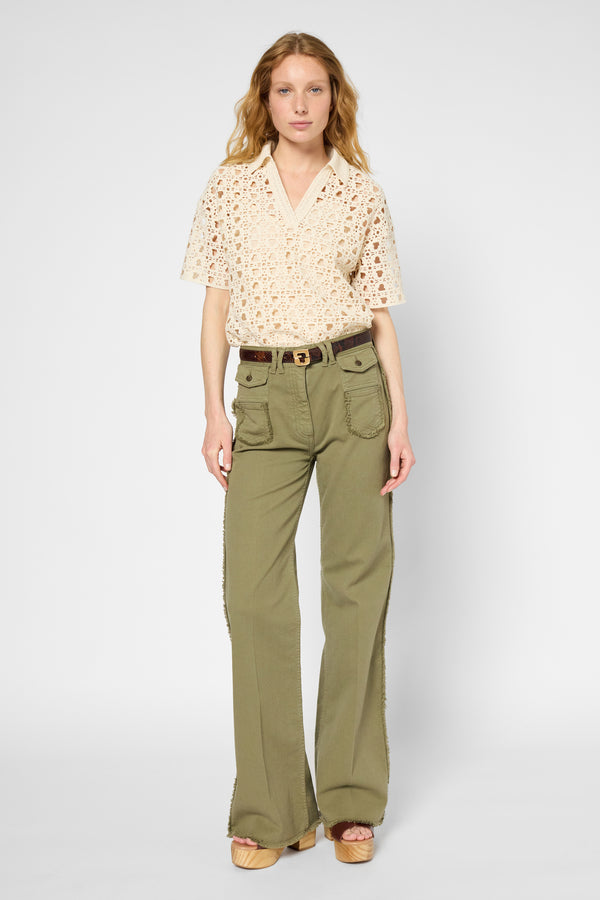 gerard darel Jean flare kaki à franges - ANNA