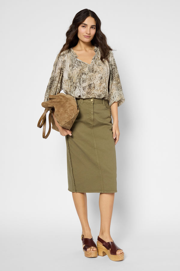 gerard darel Jupe droite en denim à franges - DONNA