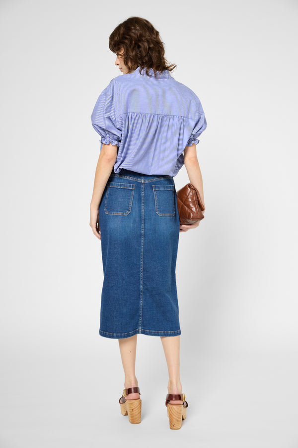 Gerard Darel Jupe Droite Mi-longue En Denim - VENISE