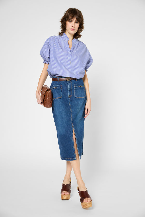 gerard darel Jupe droite mi-longue en denim - VENISE