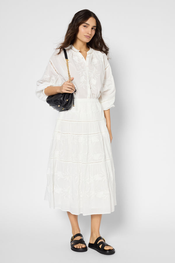 gerard darel Jupe longue en coton à broderies - VERA