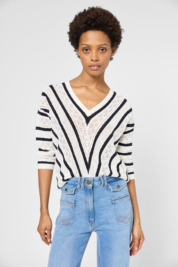 gerard darel Pull V en dentelle et rayures - JOELLE